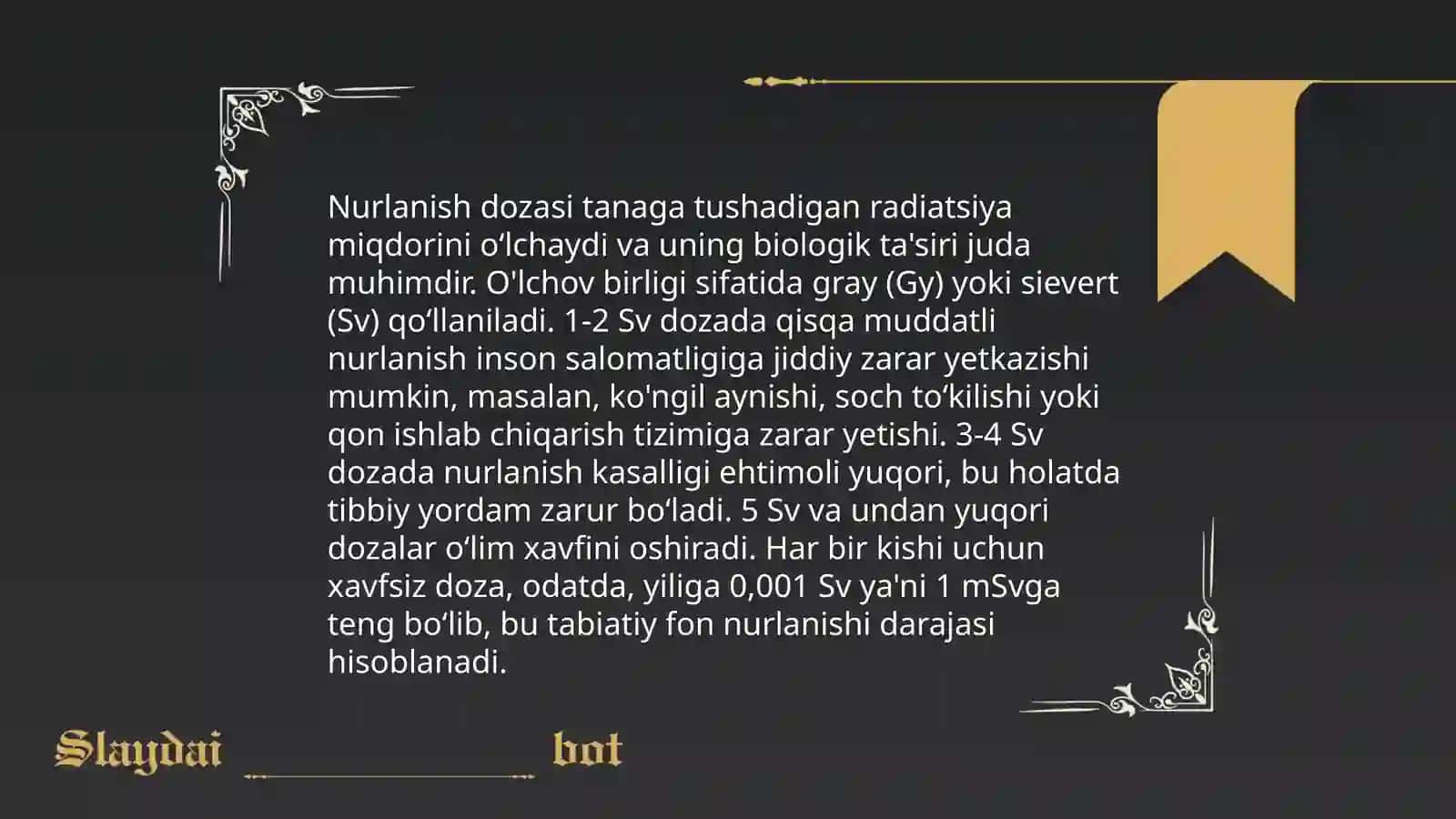 Radioaktiv nurlarning tirik organizmga taʼsir.Nurlanish dozasi 4