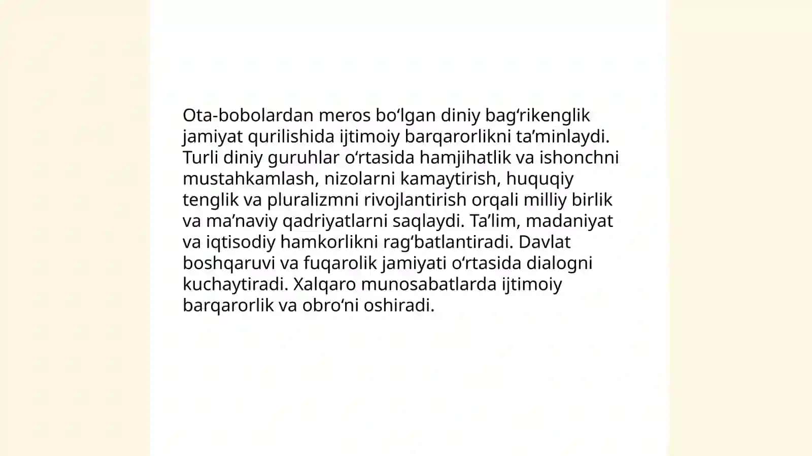 Dinniy bag‘rikenglik ota-bobolarimizdan meros bo‘lgan milliy qadriyat 4