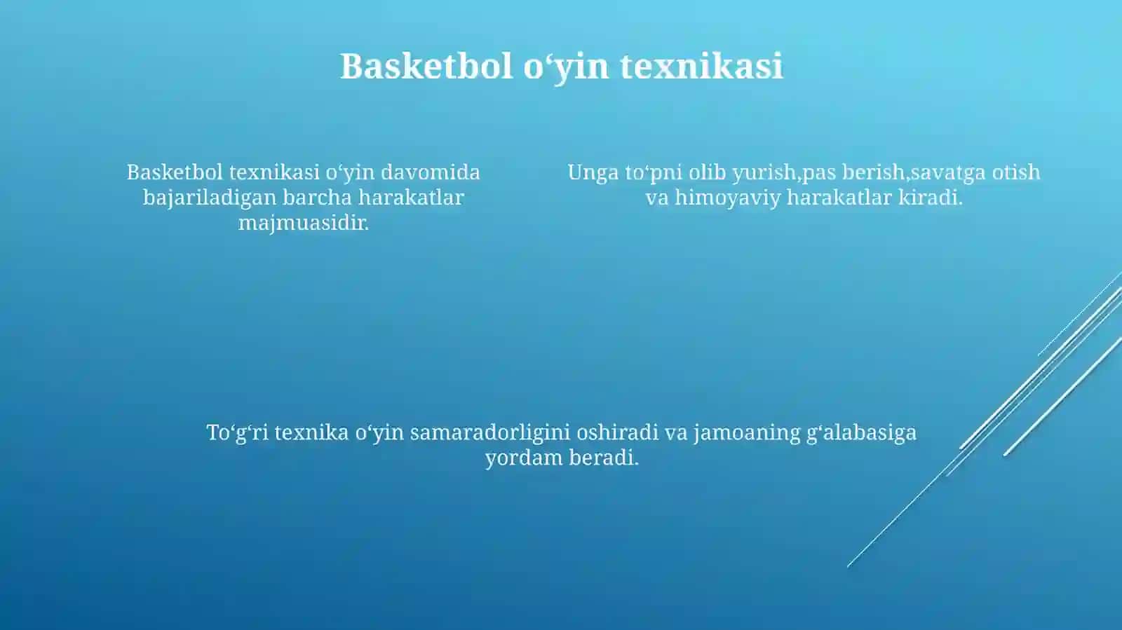 Basketbol oʻyin texnikasi asoslari 4