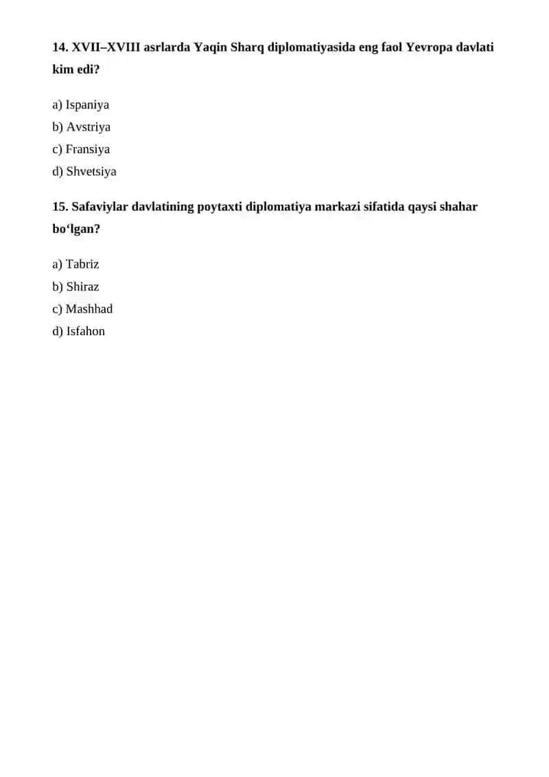 XVII – XVIII asrda Yaqin Sharqda xalqaro munosabatlar va diplomatiya 4