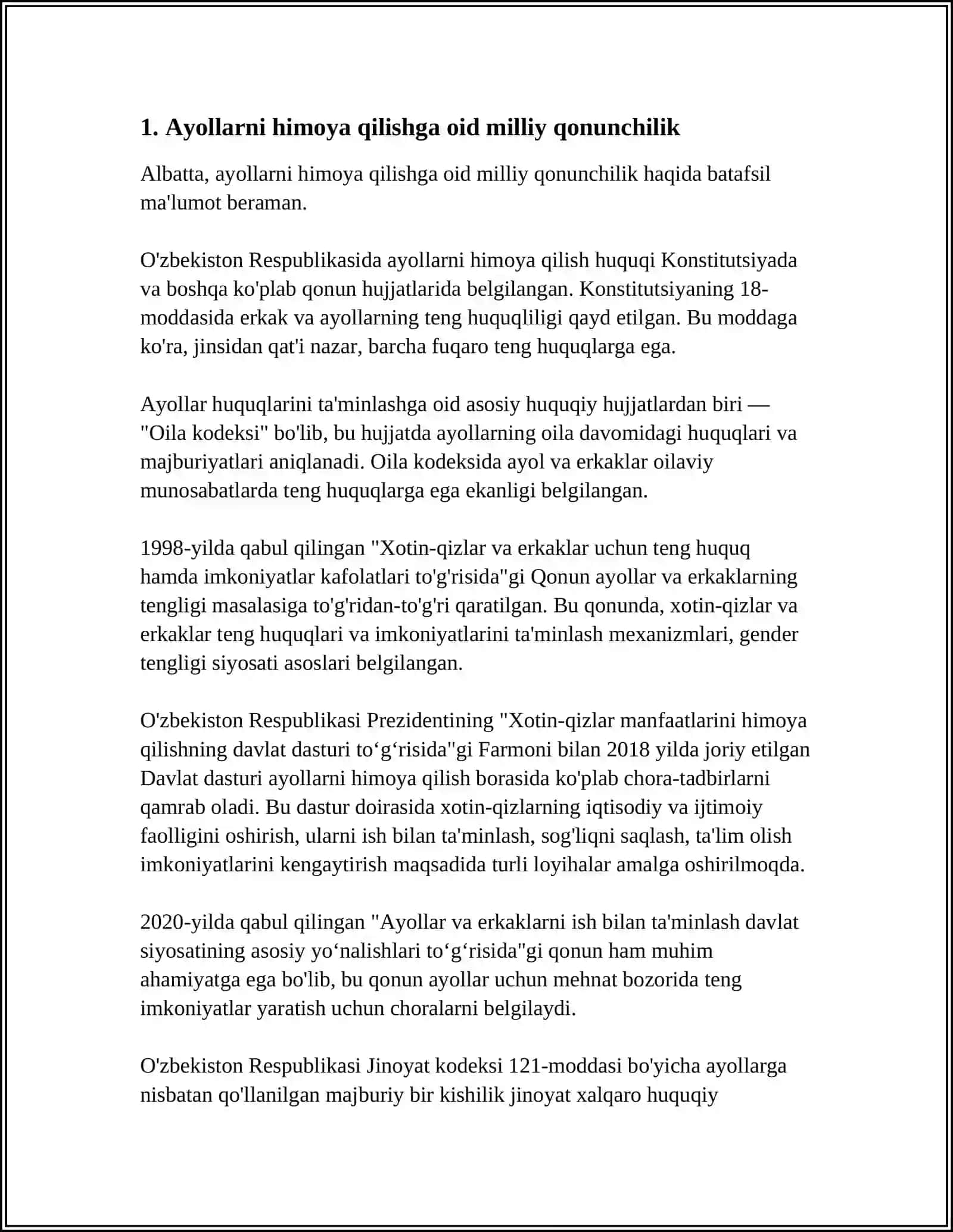 IJTIMOIY HIMOYAGA MUHTOJ XOTIN-QIZLARNI QO'LLAB-QUVVATLASH BO'YICHA NORMATIV-HUJJATLAR 4
