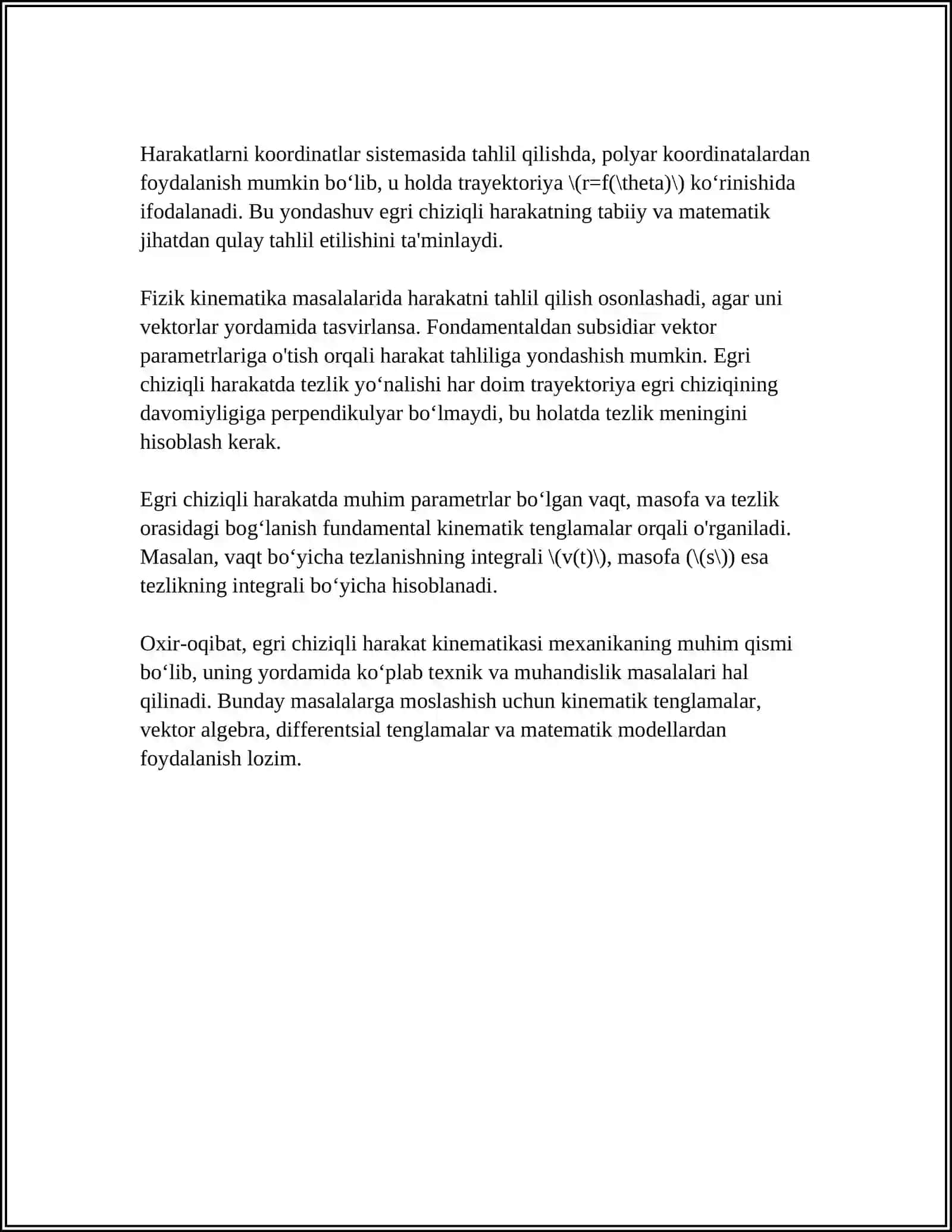 MEXANIK HARAKAT TRAYEKTORIYASINING EGRILIK RADIUSINI ANIQLASH 4