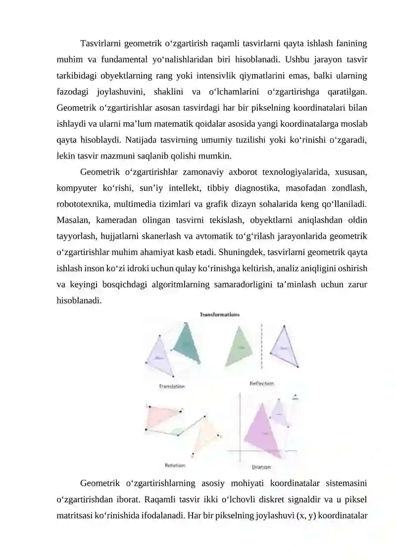 TASVIRLARNI GEOMETRIK O‘ZGARTIRISH USULLARI VA ALGORITMLARINI TAHLIL QILISH 4