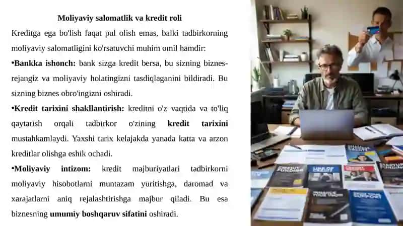Kichik biznes va tadbirkorlik uchun kredit mahsulotlari haqida  11 talik taqdimot 4