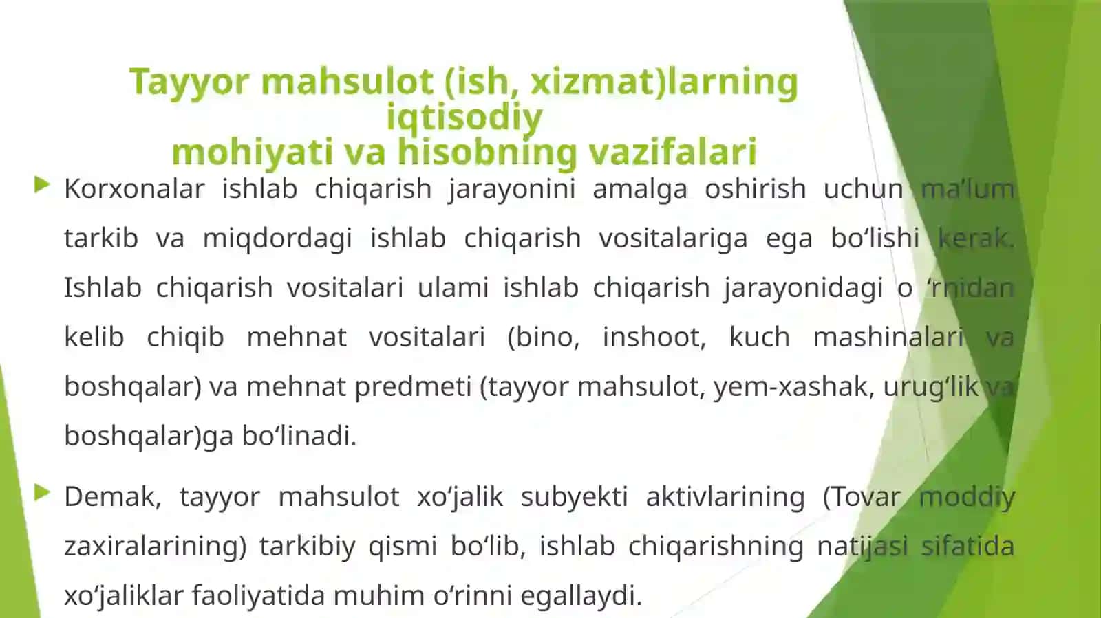 Tayyor mahsulot (ish, xizmat)lar va ularning sotilishi hisobi 4