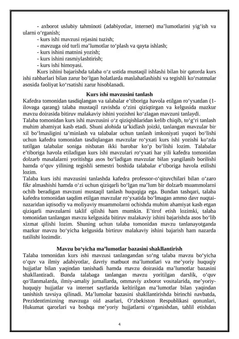 Kurs ishini bajarish bo‘yicha uslubiy ko’rsatma 4