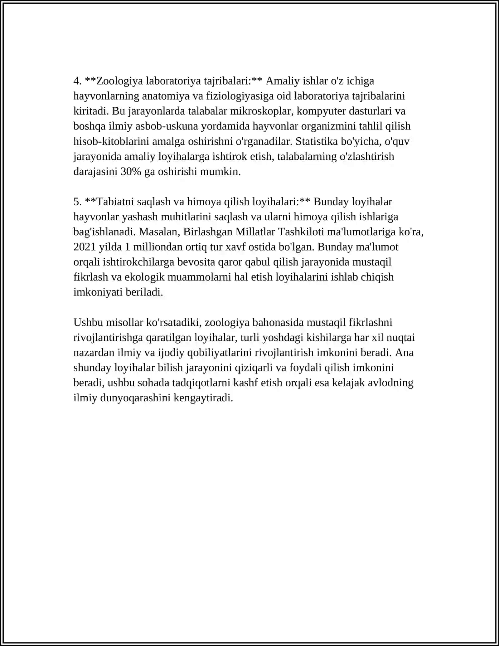 ZOOLOGIYANI OʻQITISHDA OʻQUVCHILARNI MUSTAQIL VA IJODIY FIKR YURITISH KOʻNIKMALARINI TARKIB TOPTIRISH YOʻLLARI 4
