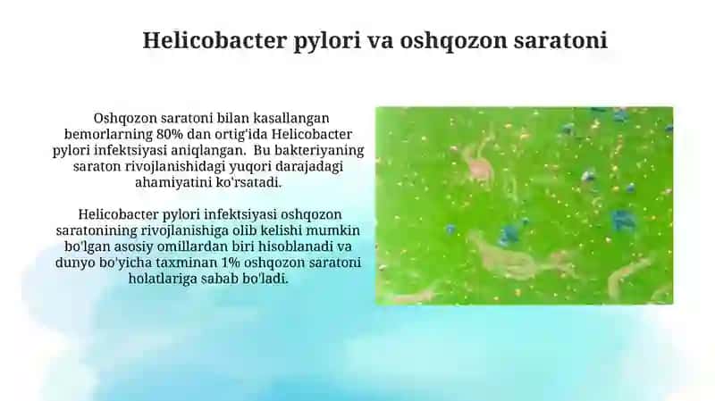 Probiotiklar va prebiotiklarning Helicobacter pylori infeksiyasini davolashda samaradorligini baholash bo'yicha klinik sinovlar 4