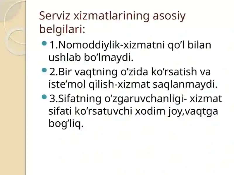 Servis xizmatlar va ularning tasniflash 4