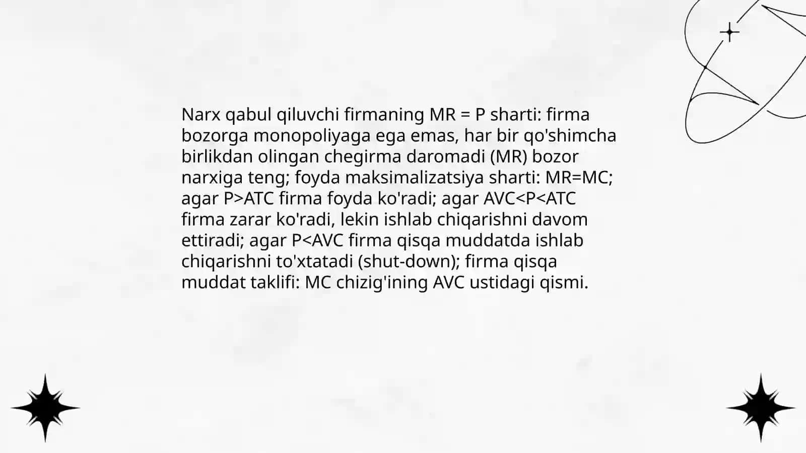 Raqobatlashgan bozorda qisqa muddatda firma foydasini maksimallashtirish prinsipi 4