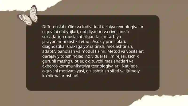 O'QUVCHILARNING TARBIYA TEXNOLOGIYALARI ASOSIDA PEDAGOGIK MAHORATNI OSHIRIB BORISH 4