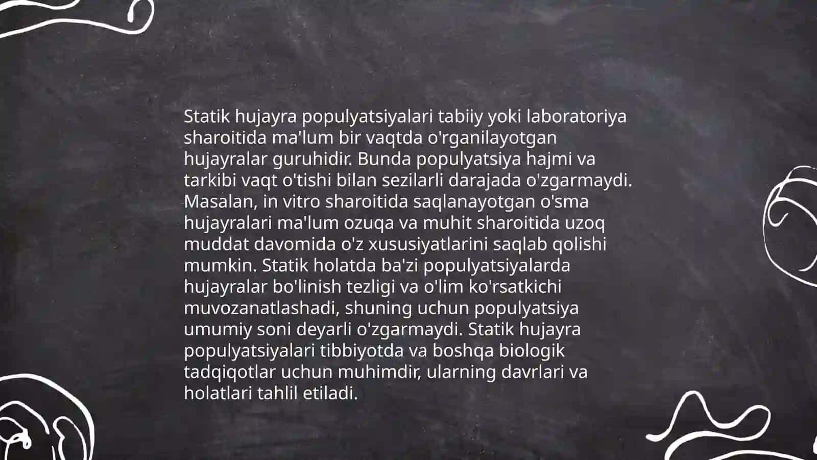 Hujayra populyatsiyalarining turlari statik oʻsuvchi yangilanuvchi Apoptoz dasturlashtirilgan hujayra oʻlimi va mitozning aksi 4
