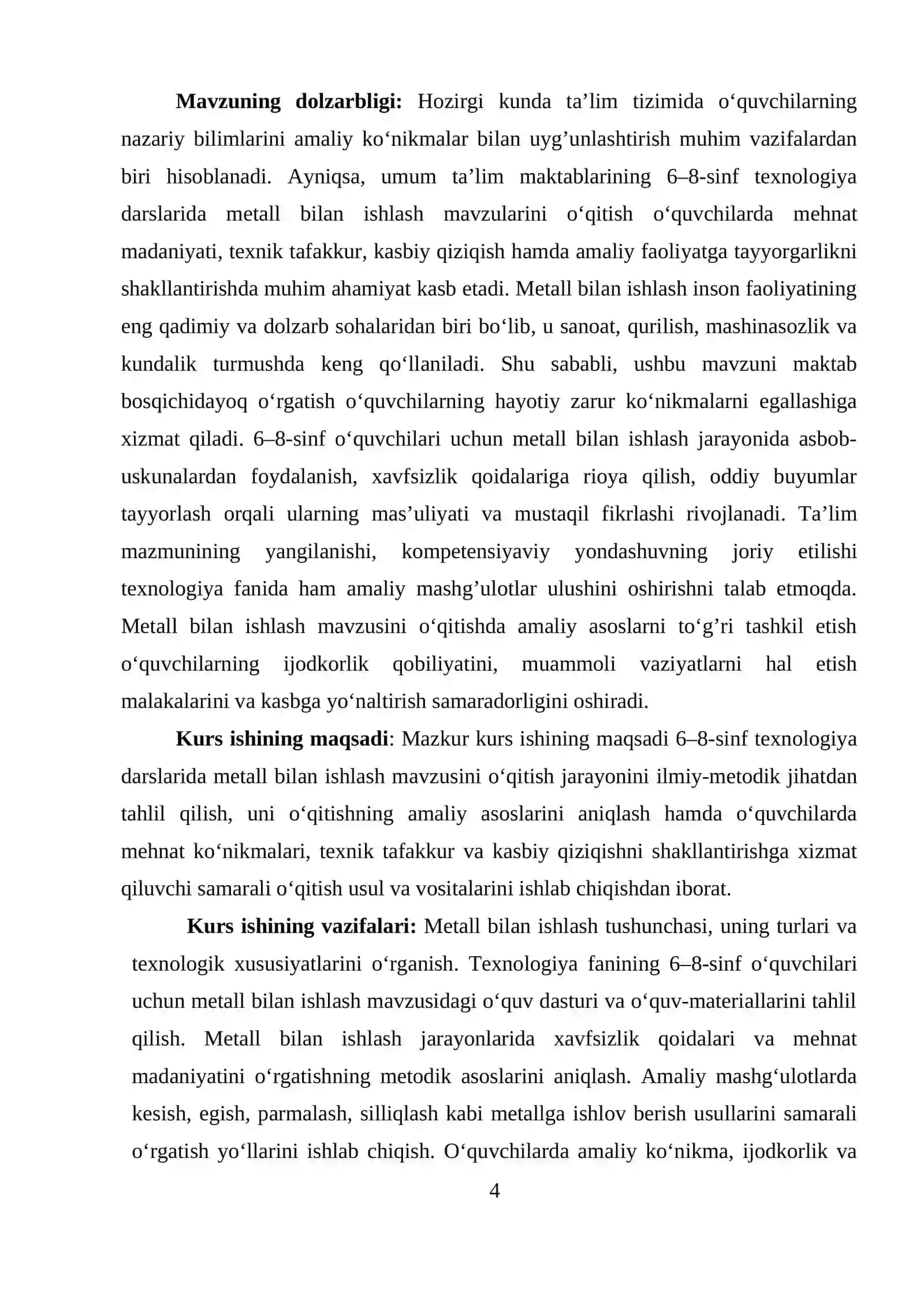 Metall bilan ishlash mavzusini o‘qitishning amaliy asoslari 4
