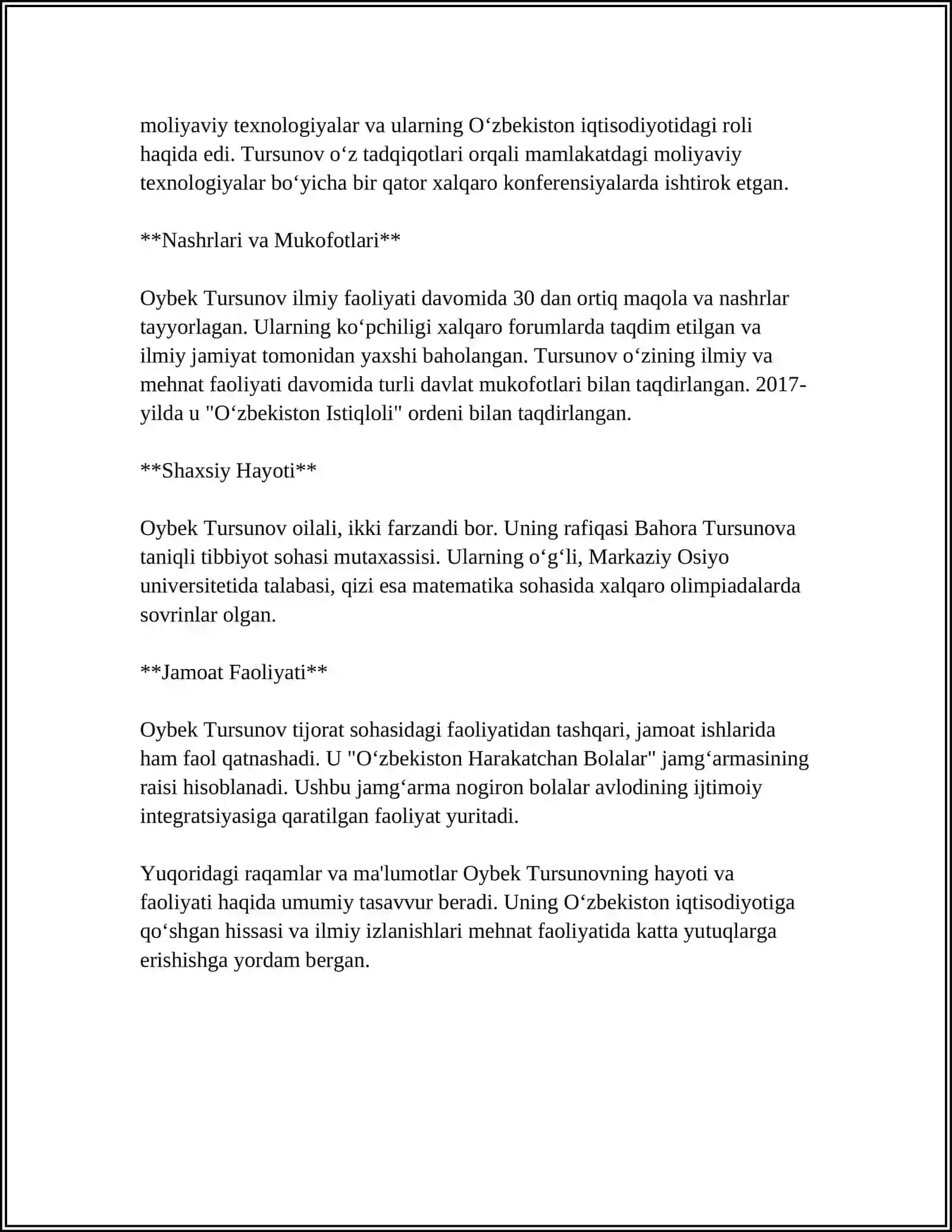 REFERAT Mavzu: OYBEK TURSUNOV RAVSHANBEK OʻGʻLI 4