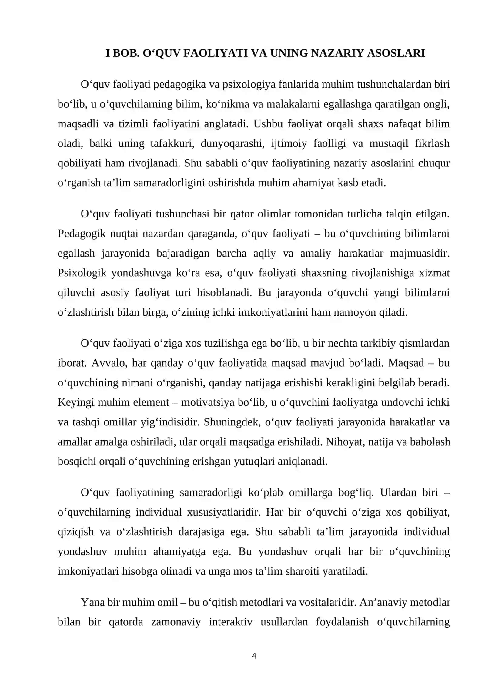 O'quv Faoliyati va Nazariy Asoslari 4