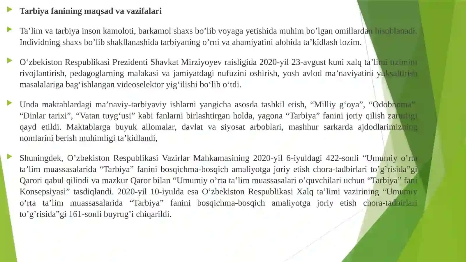 Boshlang‘ich ta’limda tarbiya fanini o‘qitishning nazariy asoslari. Milliy tarbiya konseptsiyasi 4