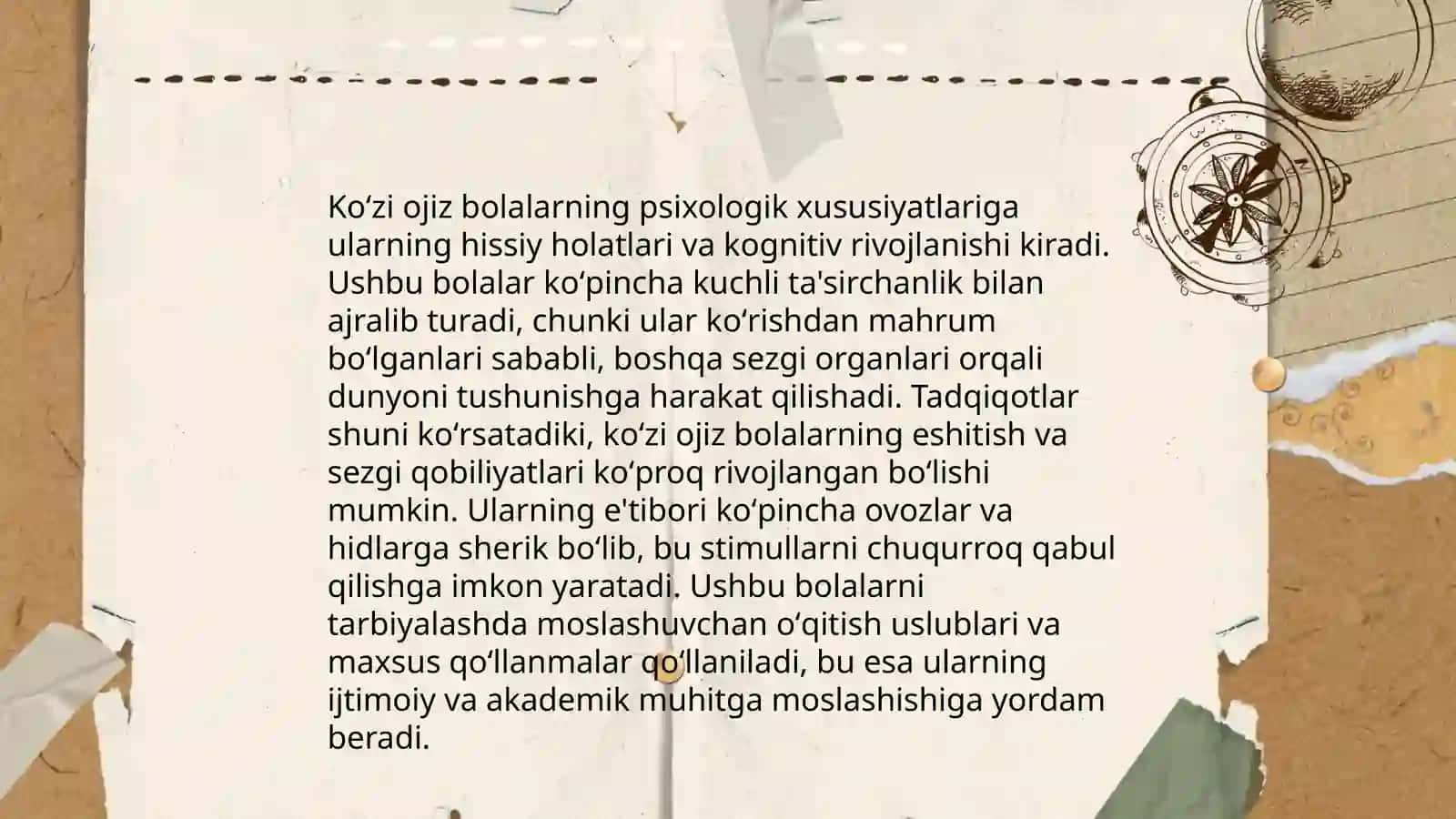 Koʻzi ojiz boʻlgan bolalarni pedagogik psixologik oʻrganish 4