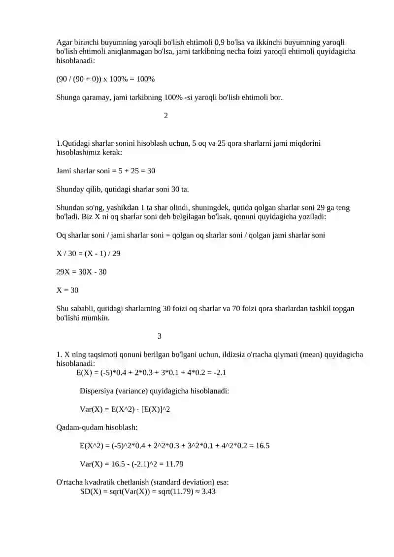 Matematika va axborot texnologiyalari variant 4