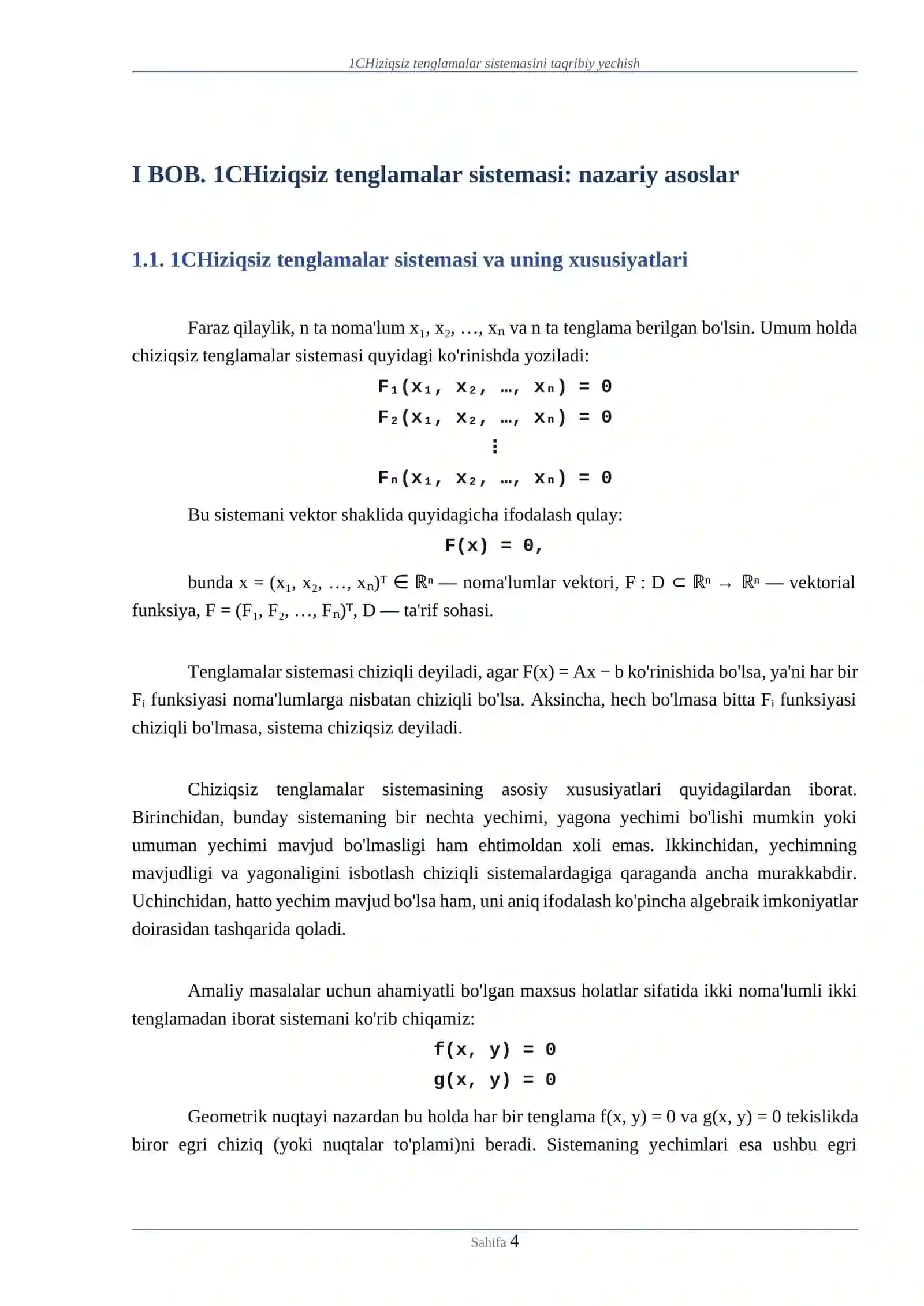 1CHiziqsiz tenglamalar sistemasini taqribiy yechish 4