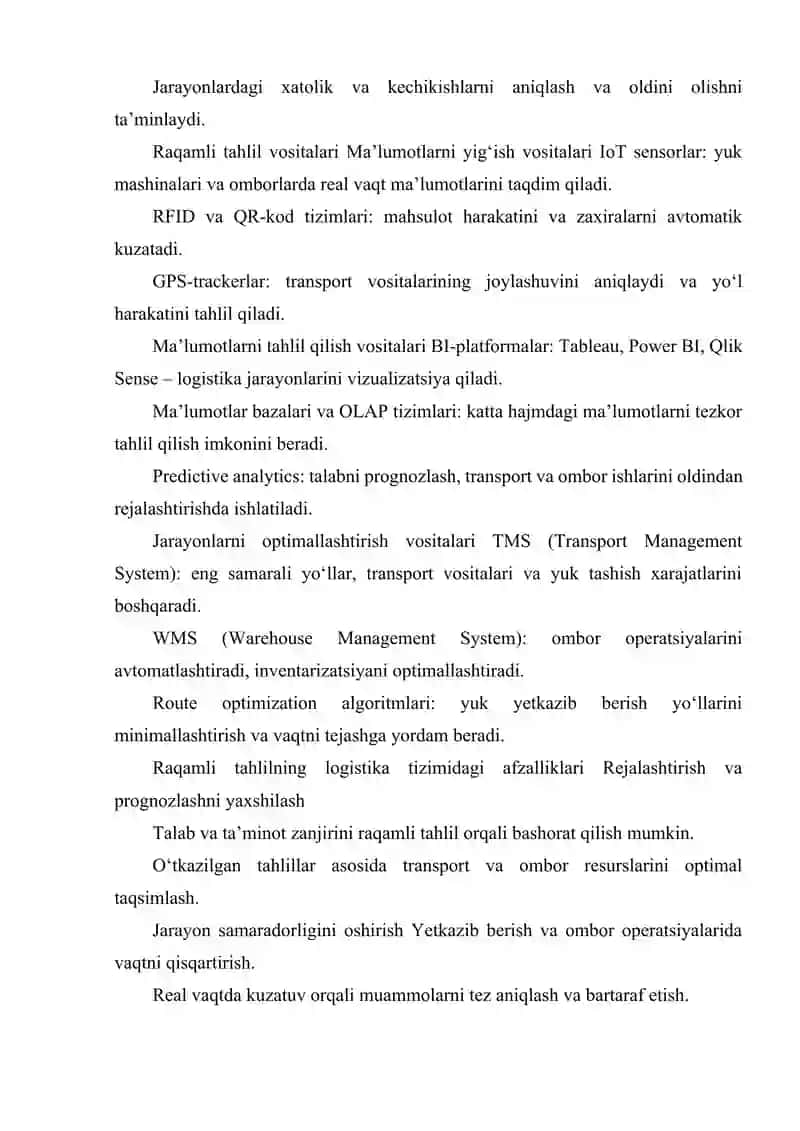 LOGISTIKA TIZIMLARIDA RAQAMLI TAHLIL (DIGITAL ANALYTICS) VOSITALARIDAN FOYDALANISH 4