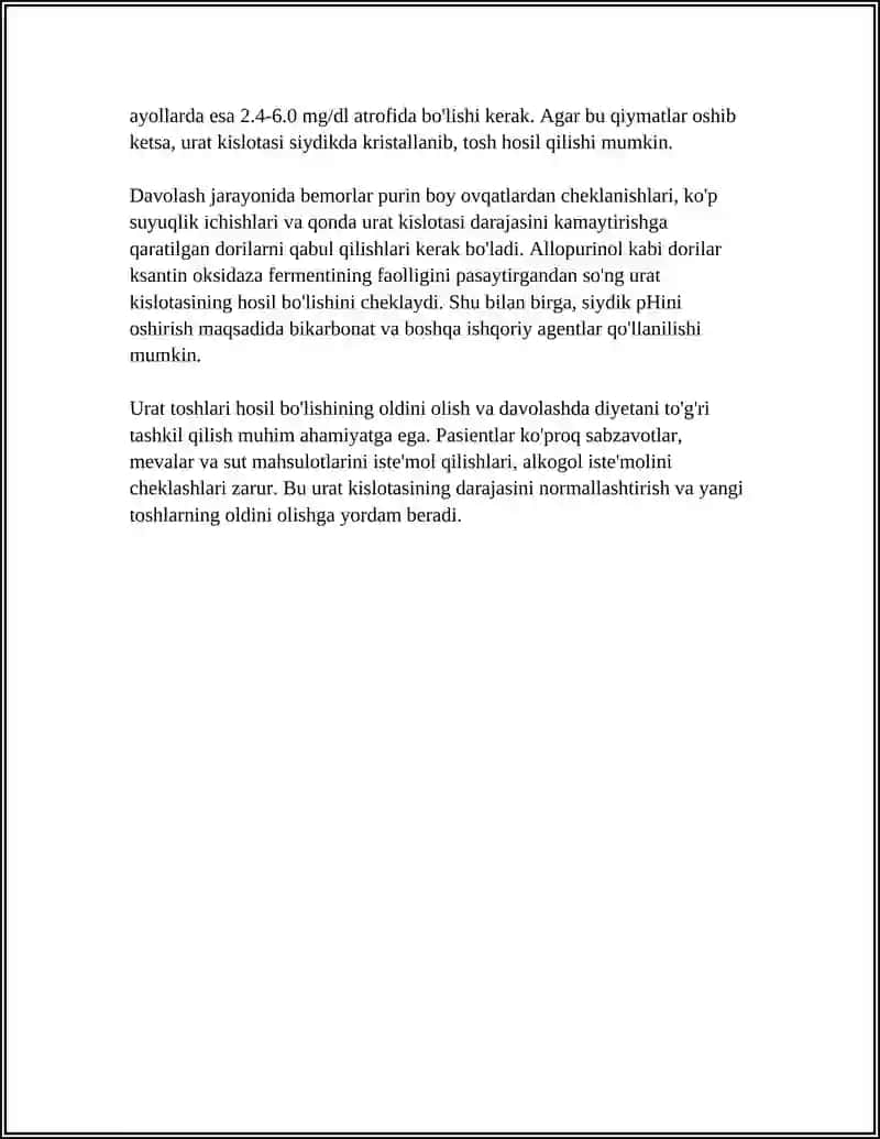 BUYRAKLARDA URAT TOSHLARINING HOSIL BO'LISHI VA DAVOLASH YO'LLARI 4