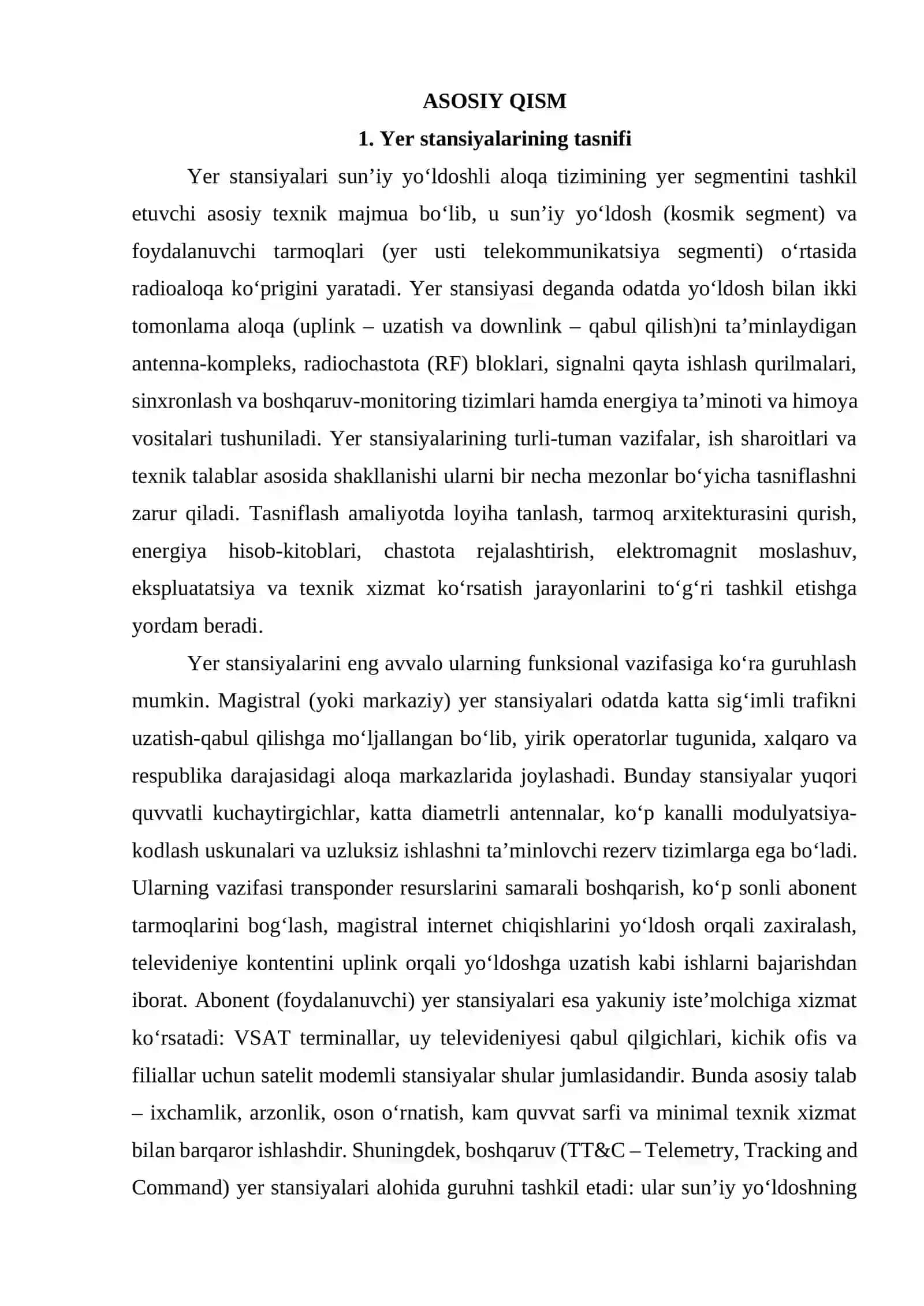 Yer stansiyalarining tasnifi. Yer stansiyalari jihozlari. 4