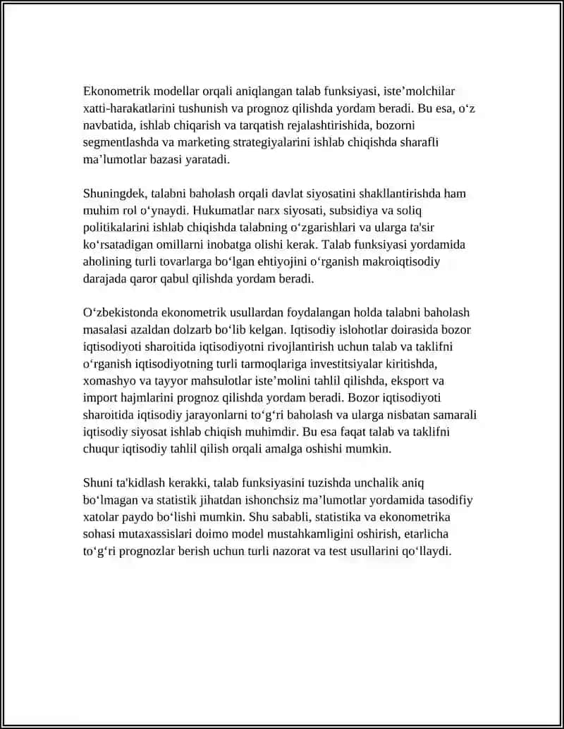 EKANOMETRIK MODELLAR YORDAMIDA TALAB VA TAKLIFNI BAHOLASH 4