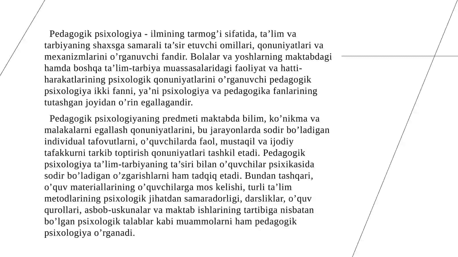 Pedagogik psixologiyaning predmeti, tarixi, tuzilmasi 4