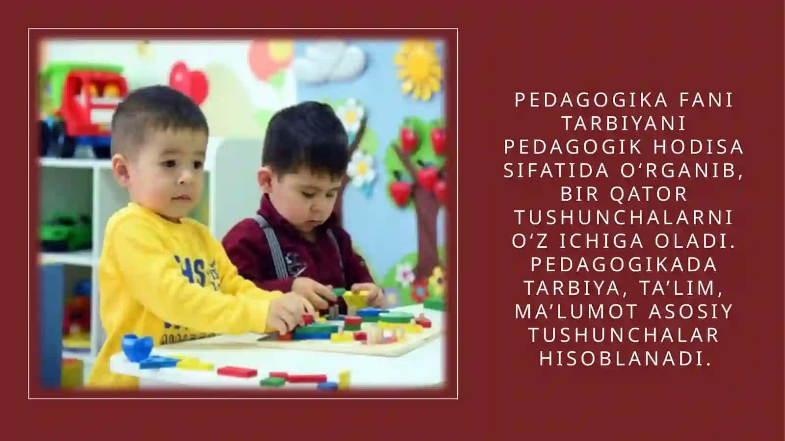 Ilk va maktabgacha yoshdagi bolalar pedagogikasinng umumiy asoslari. Ilk va maktabgacha ta'lim yoshdagi bolalar pedagogikasi faning predmeti va asosiy vazifalari 4