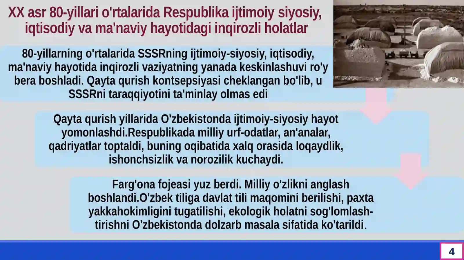 MUSTAQILLIKKA ERISHISH ARAFASIDA O’ZBEKISTONDA IJTIMOIY-SIYOSIY JARAYONLAR 4
