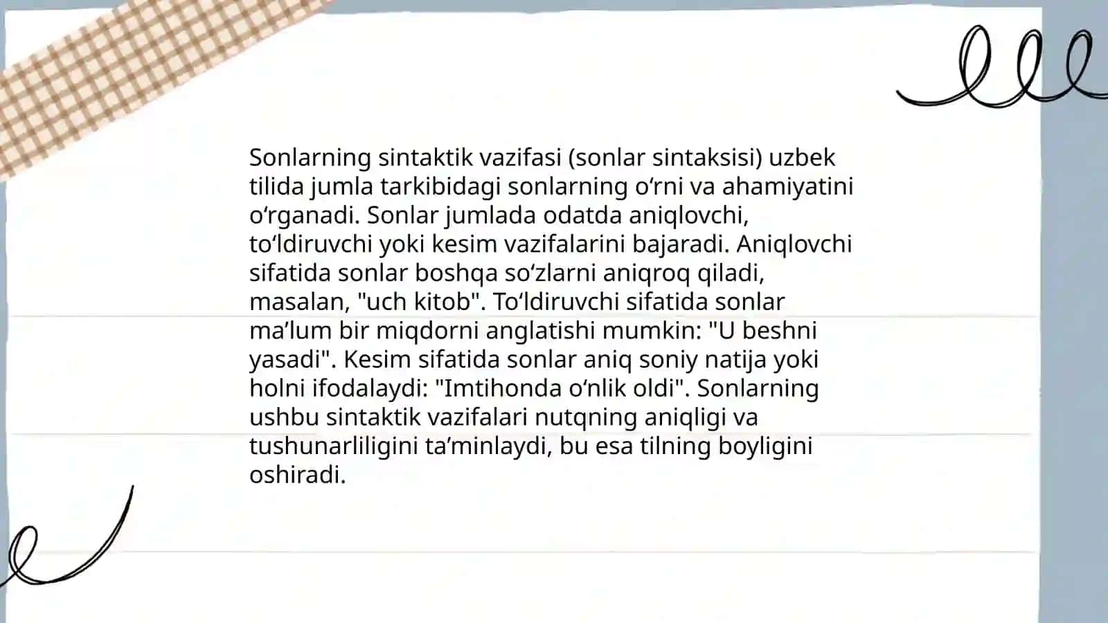 Sifatlarning turlari va sonlarning sintaktik vazifasi 4