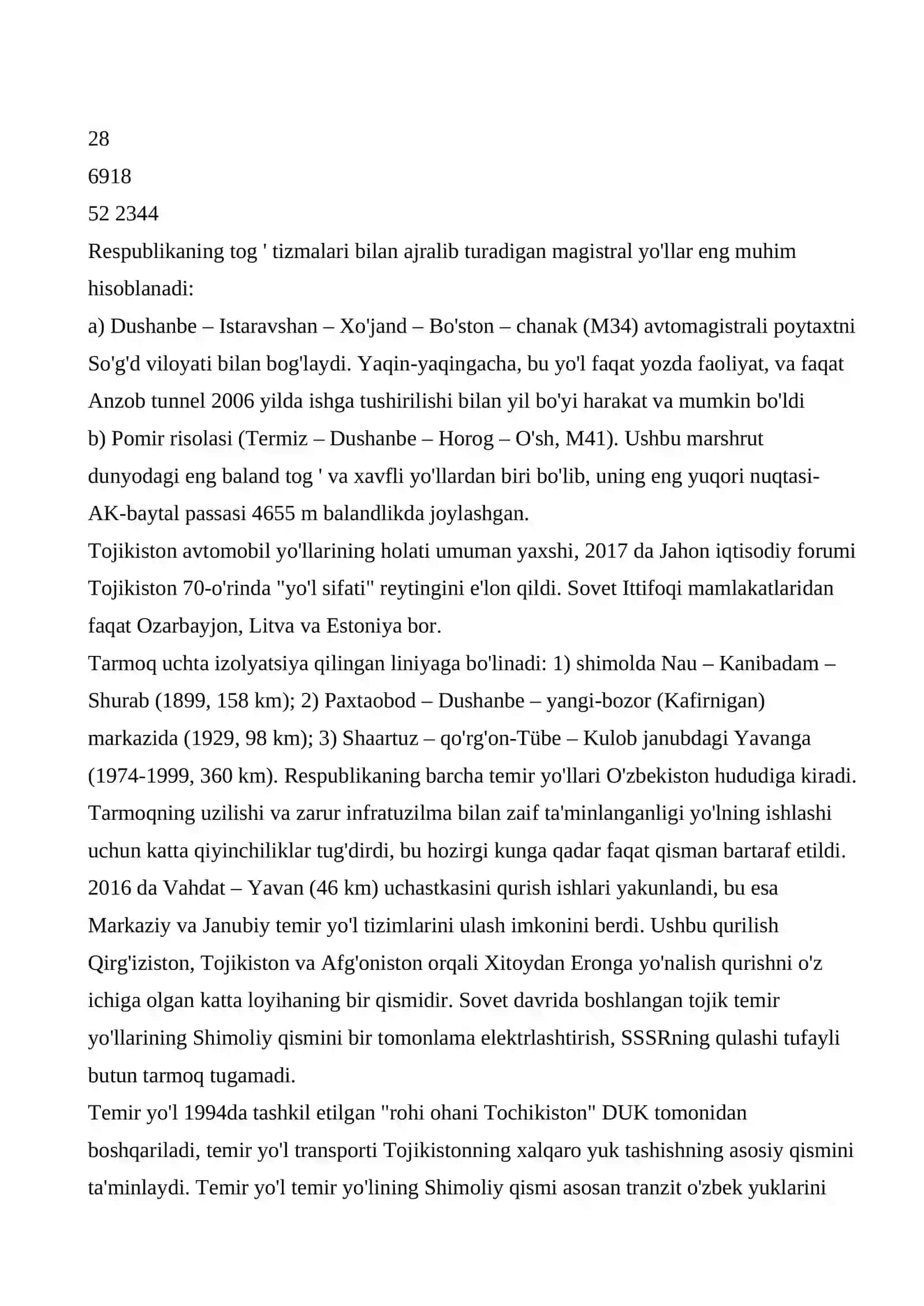 Tojikiston transporti va ularni rivojlantirish istiqbollari 4