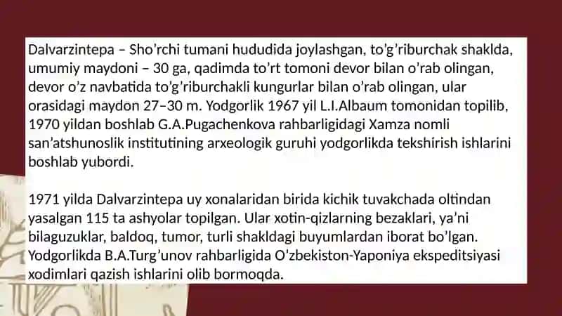 Oʻzbekiston arxeologiyasi va xalqaro hamkorlik 4