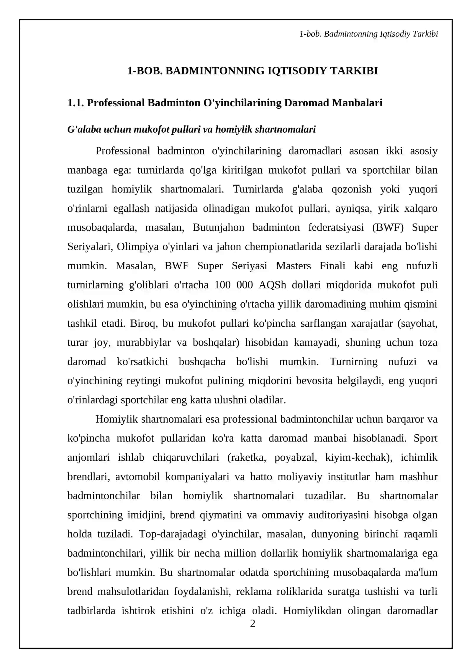 Badmintonning iqtisodiy jihatlari: professional o'yinchilar va turnirlar daromadlari 4
