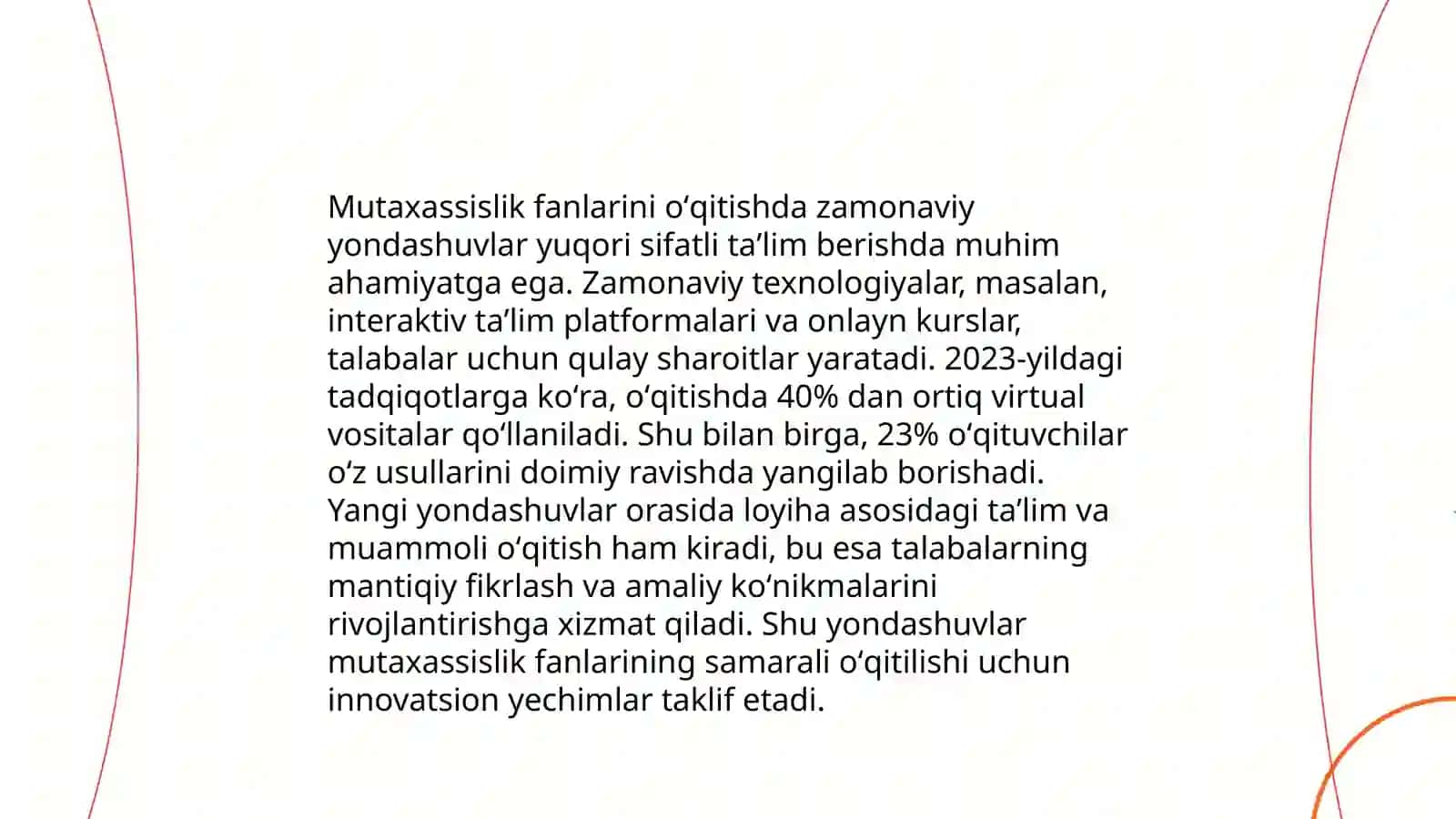 Mutaxassislik fanini oʻqitish metodikasi fanini oʻqitishda yangi pedagogik texnologiyalardan foydalanish 4