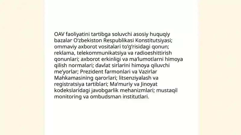 Oʻzbekiston respublikasida ommaviy axborot vositalarining faoliyati 4