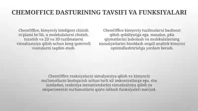 ChemOffice va Portable Mestrenova dasturlarining kimyoviy muammolarni yechishda qoʻllanilishi 4