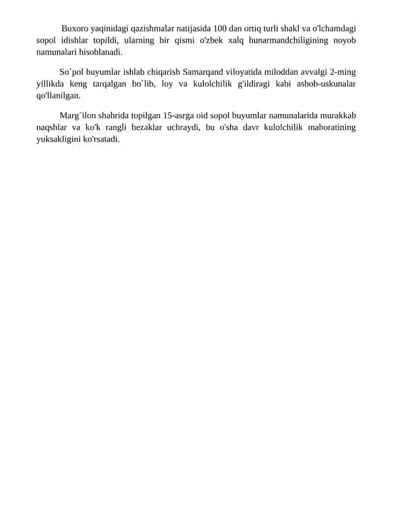 Kulolchilik mahsulotlari,turlari mahsulotlari va asbob uskunalarini oʻrganish 4