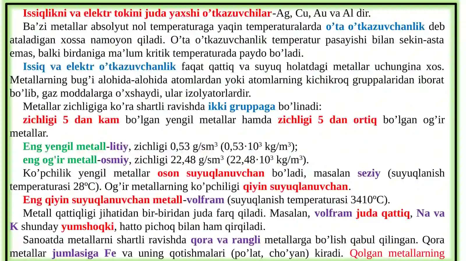 Metallar. s-, p-, d- va f-elementlar. Vodorod va galogenlar. 5 va 6- elementlarining umumiy xossalari 4