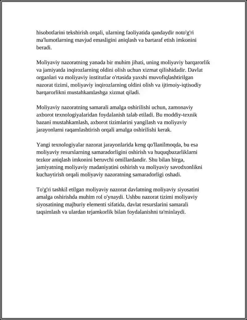 MOLIYAVIY NAZORAT - MOLIYAVIY SIYOSATNING MAJBURIY ELEMENTI SFATIDA 4
