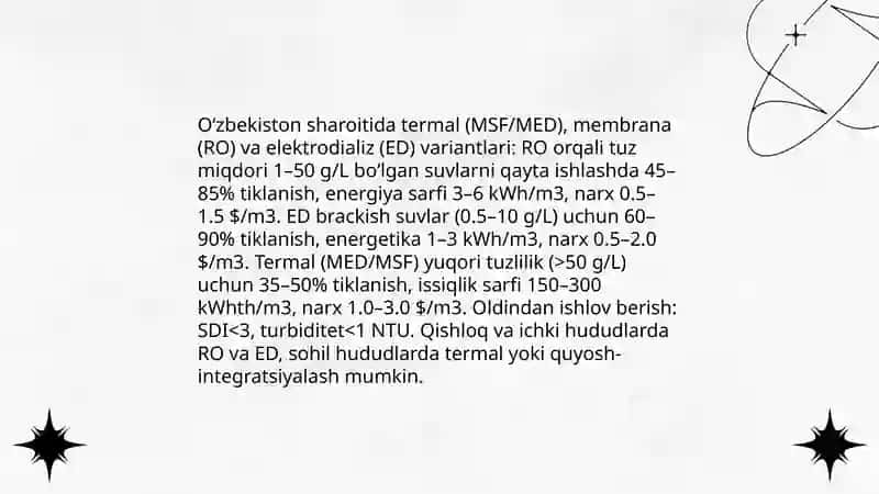 Ozbekiston sharoitida shor suvlarni chuchuklashtirish goyasini yaratish 4