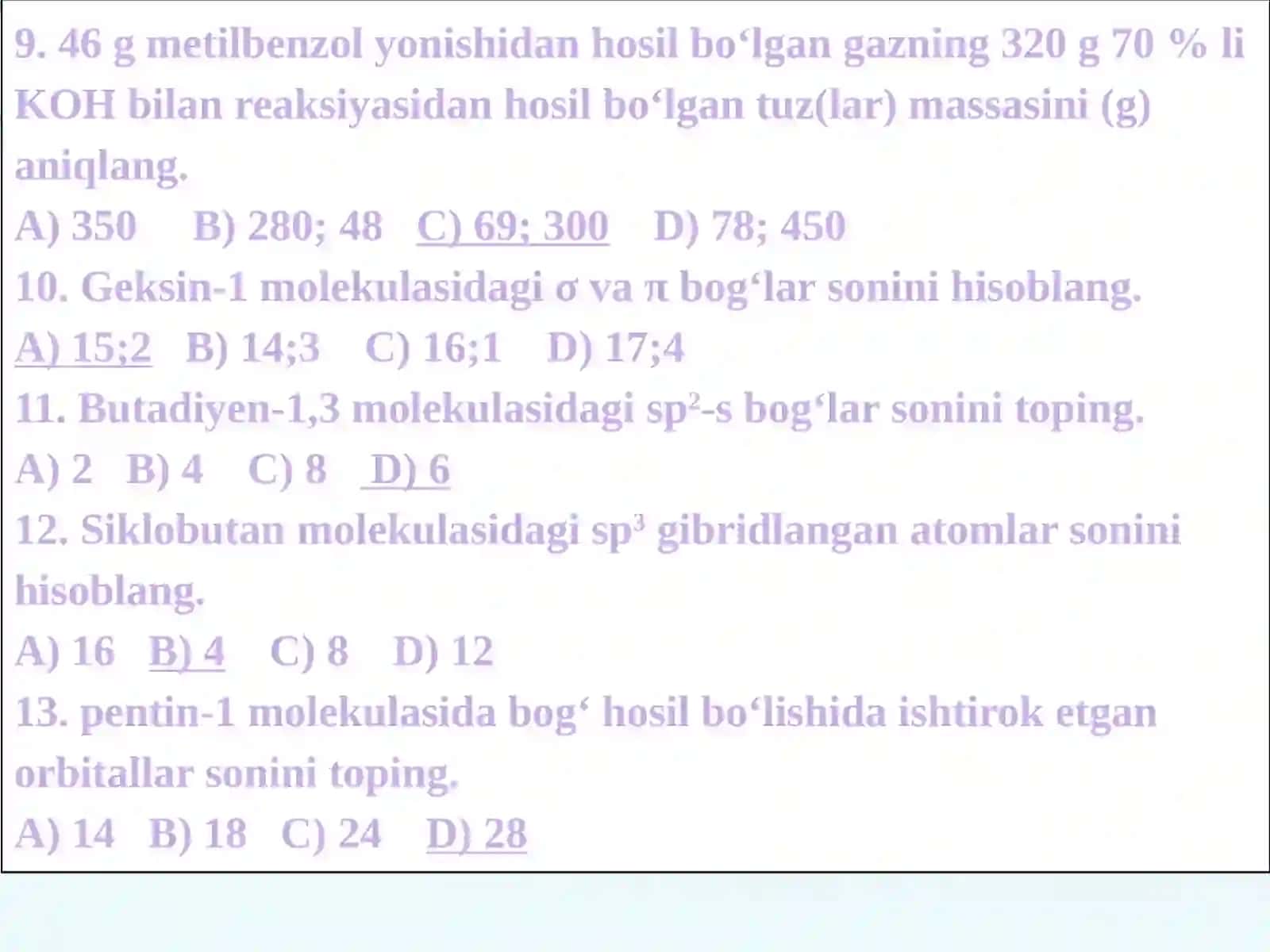 Organik Kimyo Test Savollari 4