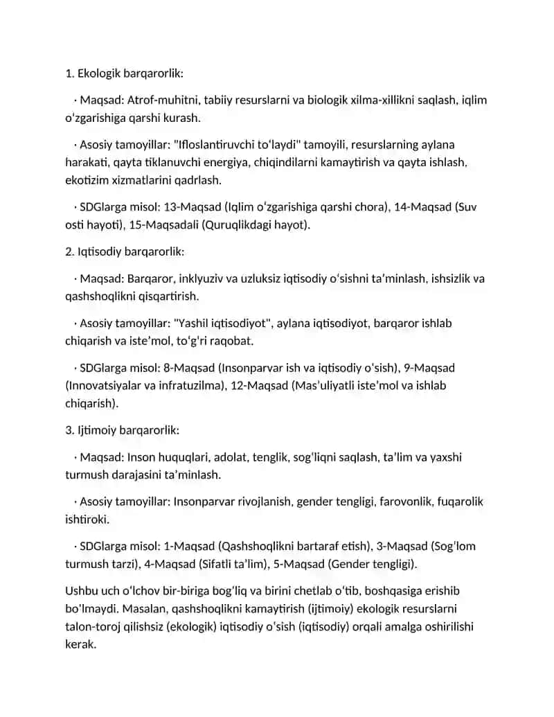 Barqaror rivojlanish konsepsiyasi: mazmuni, bosqichlari va Oʻzbekistonda amalga oshirilishi 4