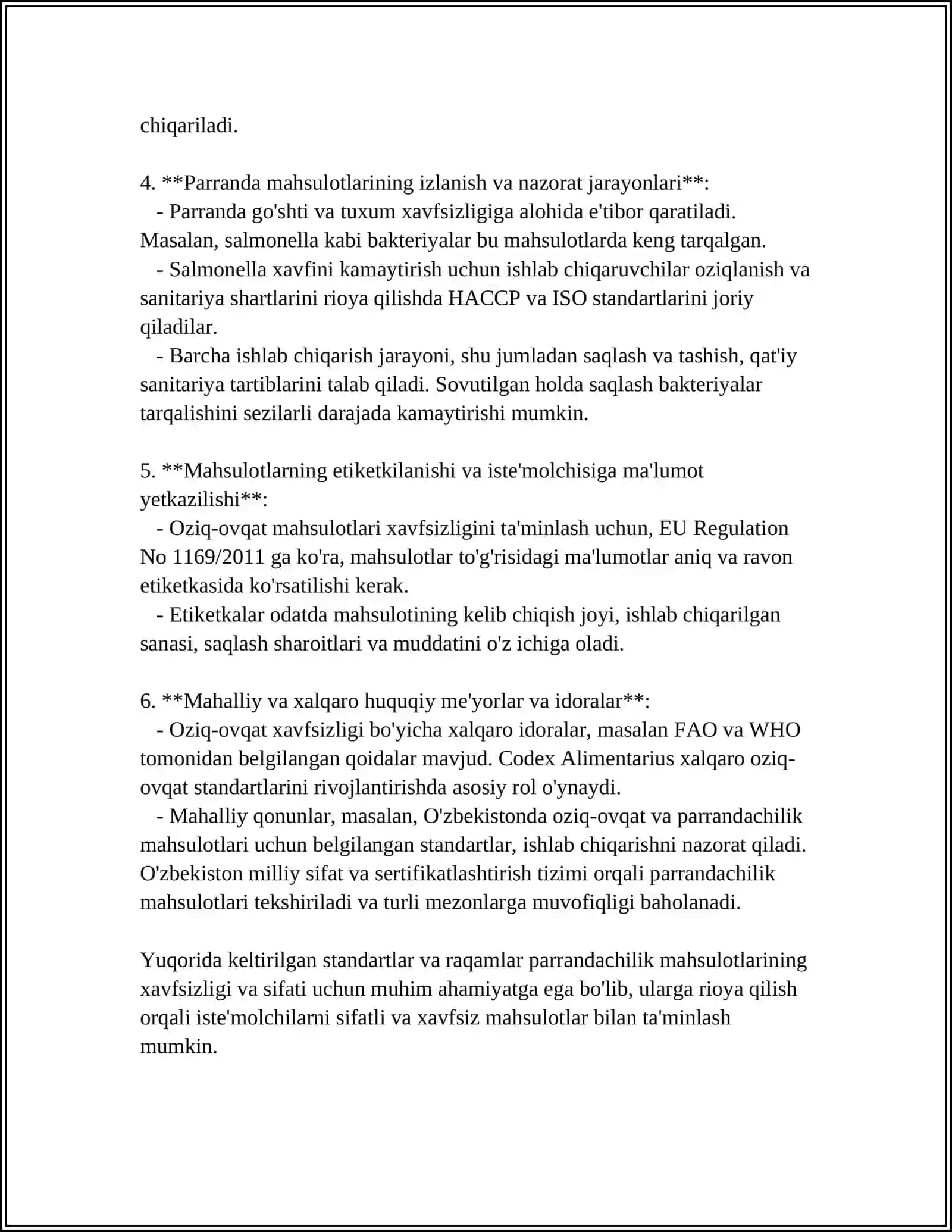 Parranda mahsulotlarini xavfsizlik standartlari 4