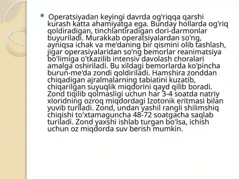 OG`IRXIRURGIK BEMORLARDA KIYIM-KECHAK,OQLIKLARNIALMASHTIRISH.YOTOQYARALARPROFILAKTIKASI 4