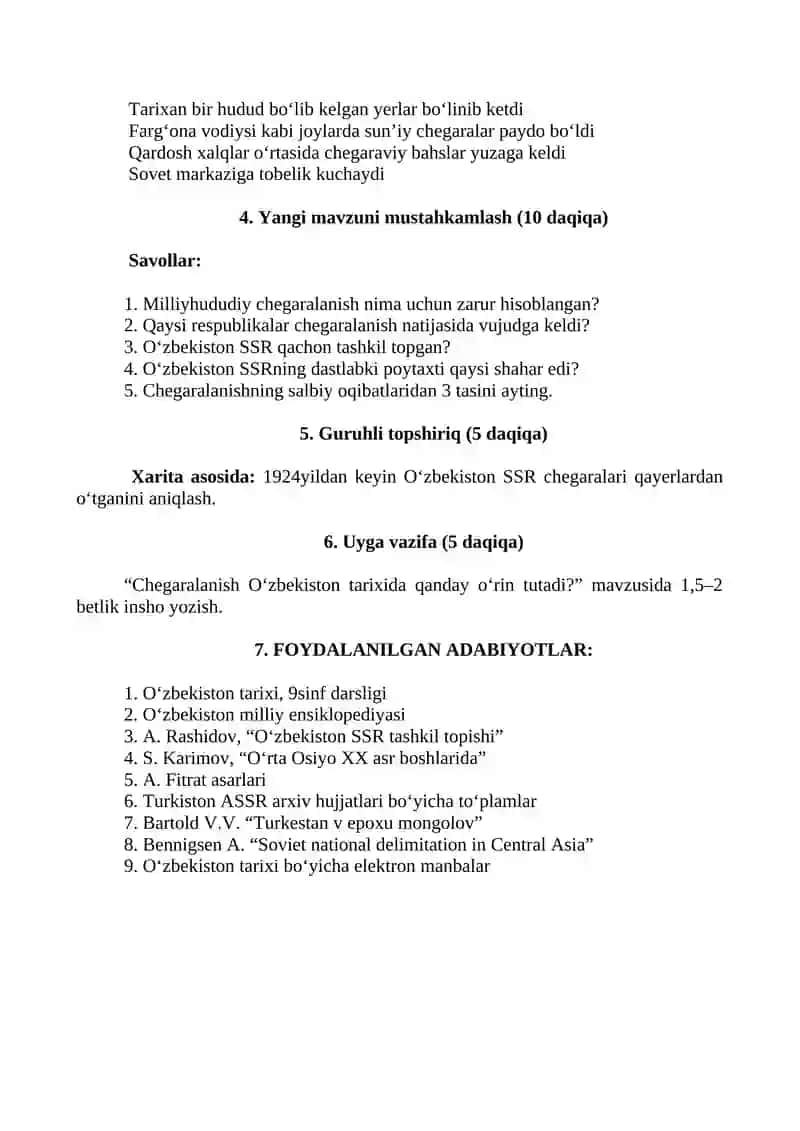 O‘rta Osiyo Respublikalarida O‘tkazilgan Milliyhududiy Chegaralanish. O‘zbekiston SSRning Tashkil Topishi 4