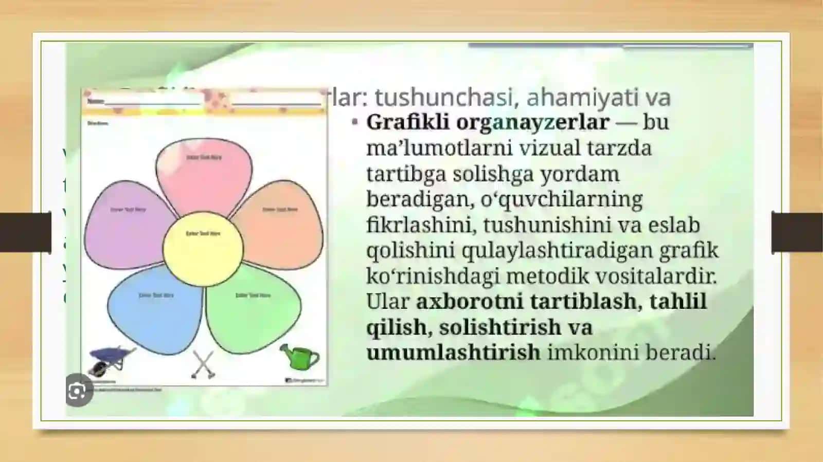 Oʻqitishninggrafikliorganeyzerlarvositasidangeografiyamovzularigaoiddarslarnifaydalanish 4