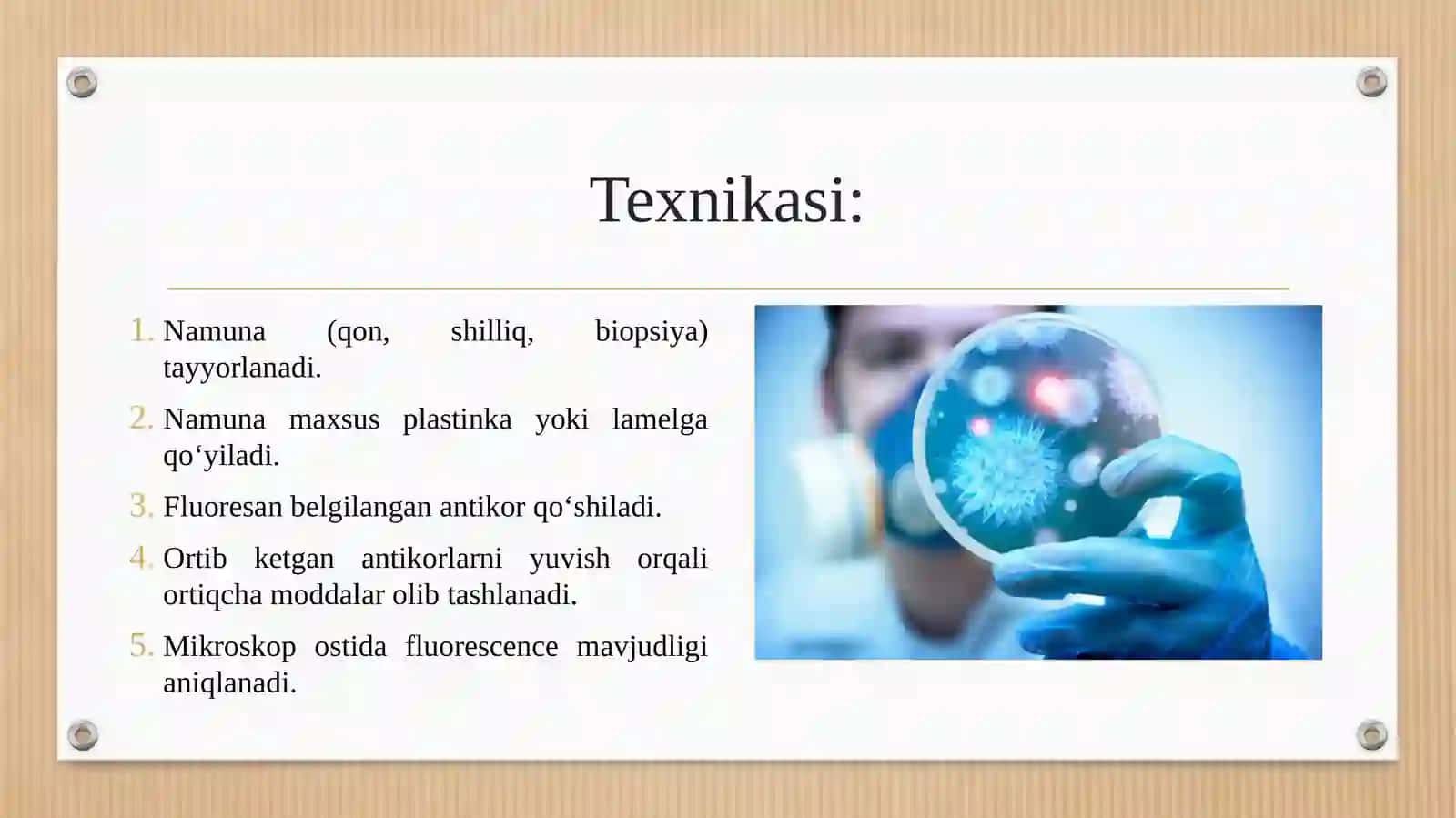 IFA, immunoblot, PZR, radioimmun reaksiyalarning yuqumli kasalliklar tashhisida qo‘llanilishi qo'yish tehnikasi 4