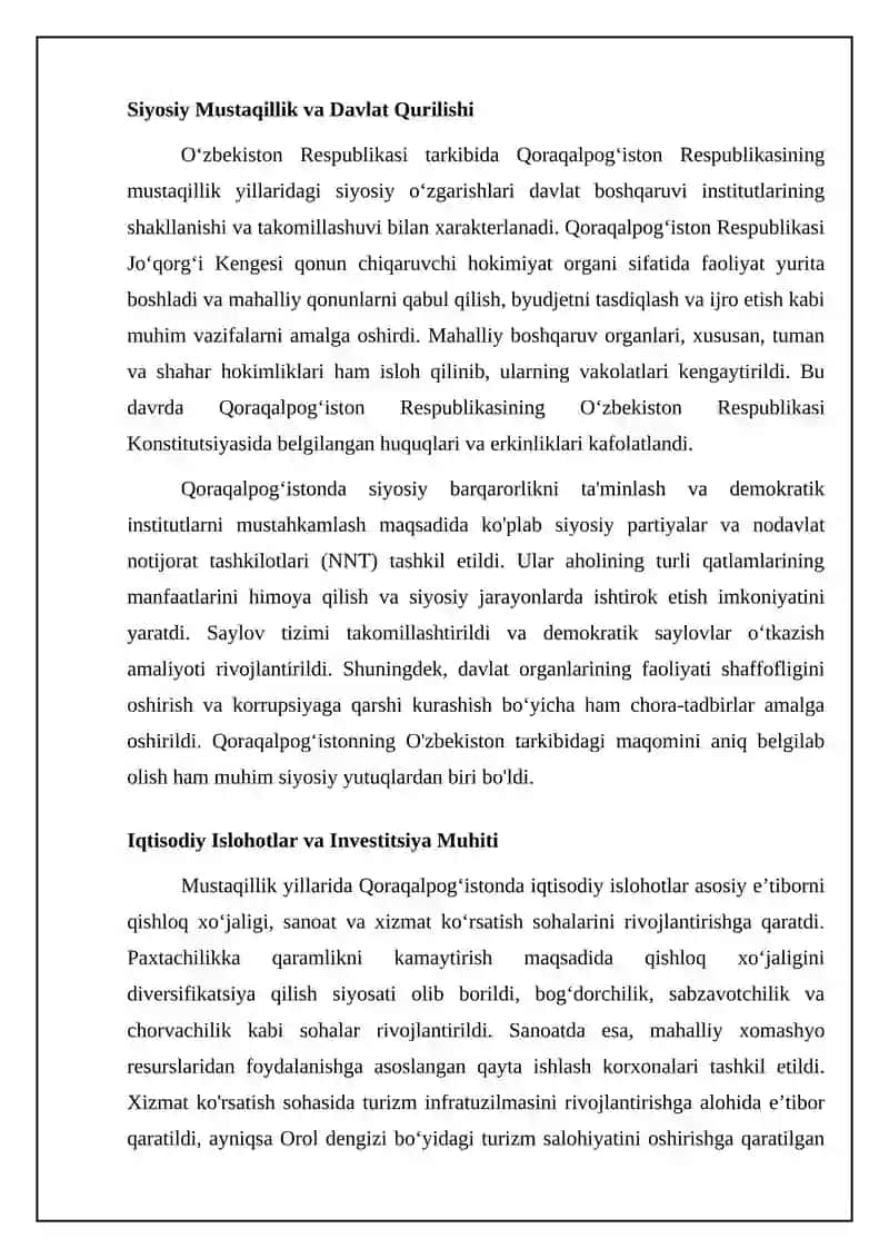 Mustaqillik yillarida Qoraqalpog‘iston: Siyosiy va iqtisodiy o‘zgarishlar 4