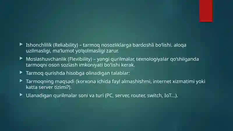 Tarmoq qurishning asosiy tamoyillari 4